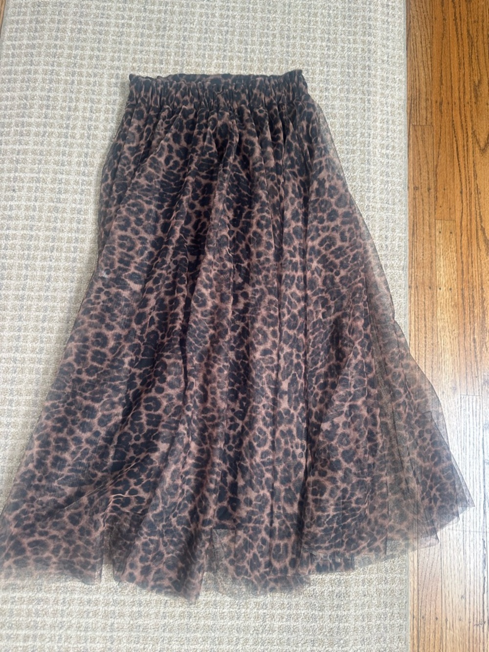 Leopard Print Brown Tulle Skirt with Elastic Waist